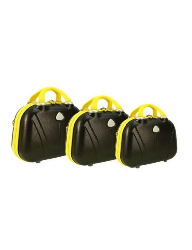 Zestaw kuferków kosmetyczek podróżnych 883 3w1 - żółto-grafitowych