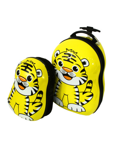 Walizka dziecięca podróżna na dwóch kółkach kauczukowych + plecak gratis - tygrysek