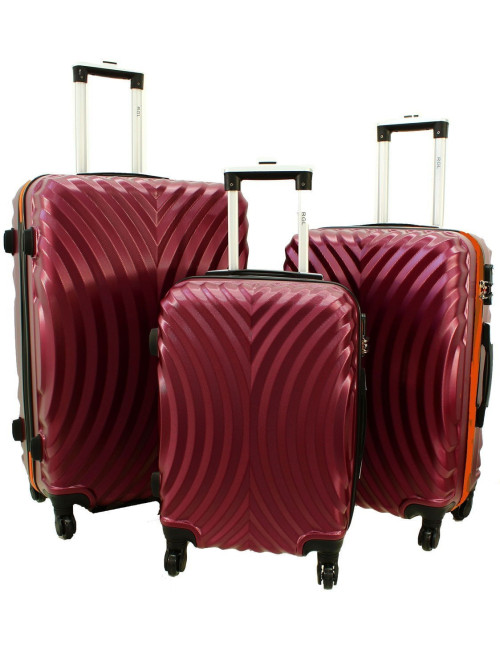 Zestaw walizek podróżnych na kółkach 3w1 760 XXL XL L - Bordowo-Pomarańcz