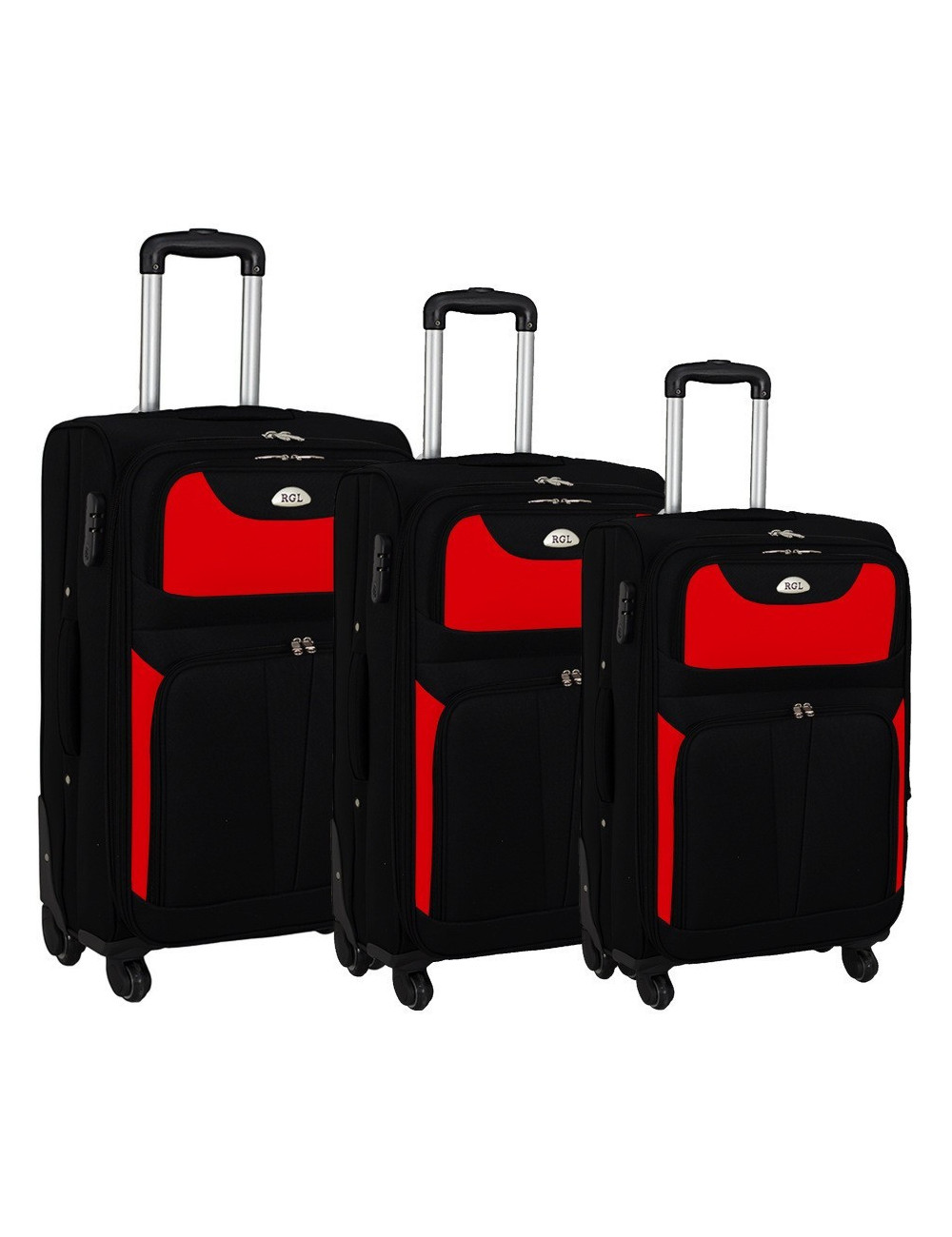 Zestaw walizek podróżnych 3w1 RGL  S-010  XXL XL L - CZARNO-CZERWONY