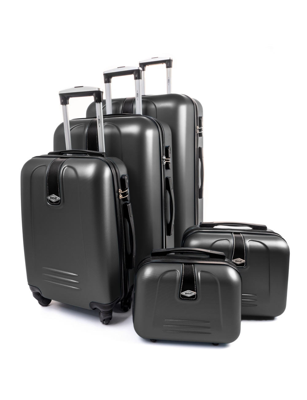 Zestaw walizek podróżnych 3w1 910 XXL XL L + 2w1 kuferki XL L - Grafitowy