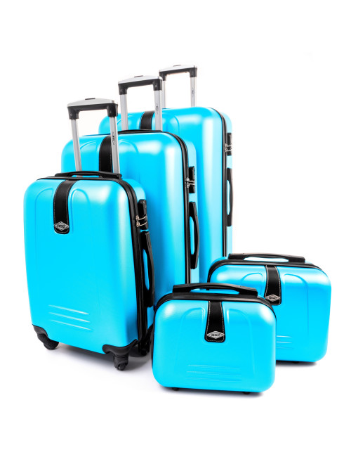 Zestaw walizek podróżnych 3w1 910 XXL XL L + kuferki XL L - Lazurowy