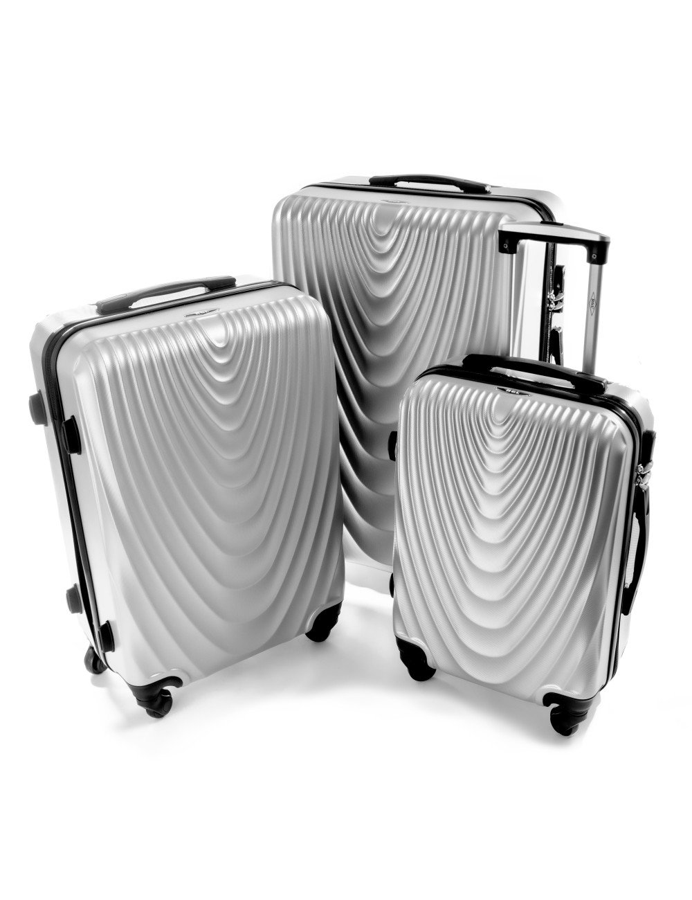 Zestaw walizek podróżnych na kółkach 3w1 663 XXL, XL, L RGL - srebrny