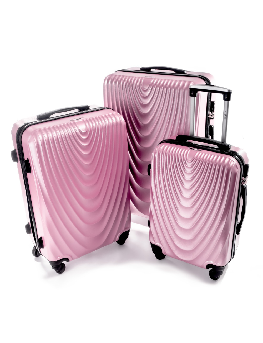 Zestaw walizek podróżnych na kółkach 3w1 663 XXL, XL, L RGL - pudrowy róż