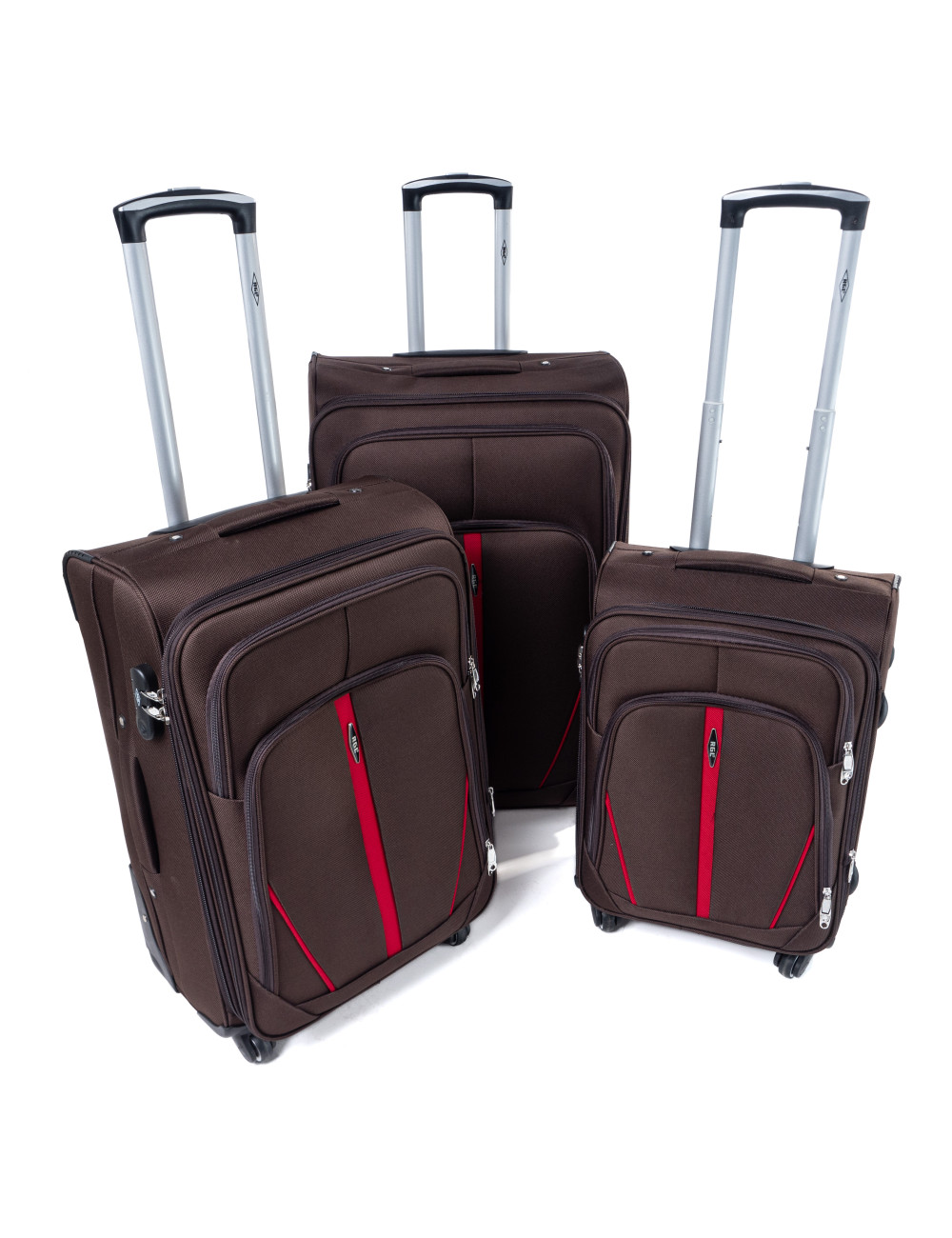 Zestaw walizek podróżnych na kółkach 3w1 S-020  XXL XL L - brązow