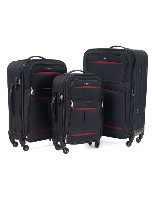 Zestaw walizek podróżnych na kółkach 805 XXL XL L - czarno-czerwony