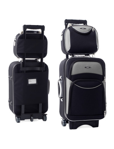 Zestaw mała walizka podróżna kabinowa + mały kuferek kosmetyczka 773 L+L - czarno-grafitowy