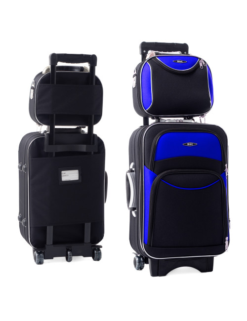 Zestaw mała walizka podróżna kabinowa + mały kuferek kosmetyczka 773 L+L - czarno-niebieski