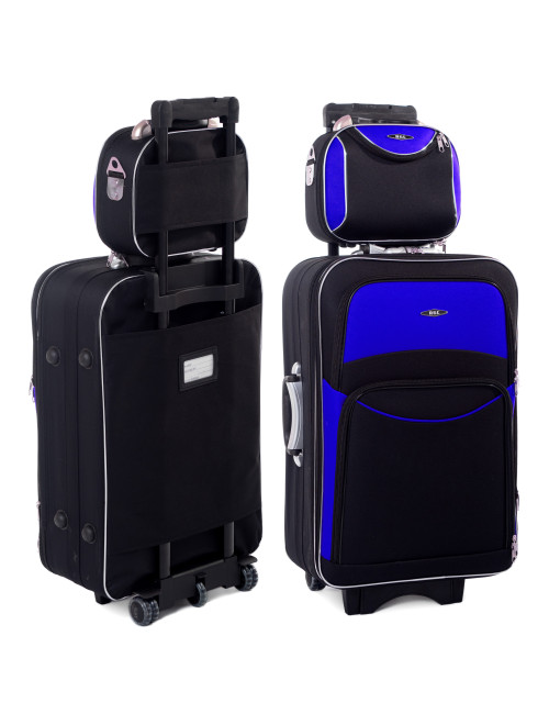 Zestaw średnia walizka podróżna 773 na kółkach + kuferek 773 - czarno-niebieski