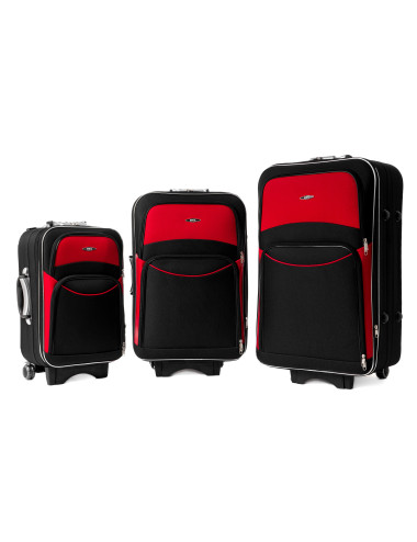 Zestaw walizek podróżnych na kółkach 773 XXL XL L - czarno-czerwony