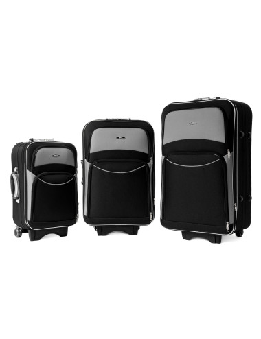Zestaw walizek podróżnych na kółkach 773 XXL XL L - czarno-grafitowy