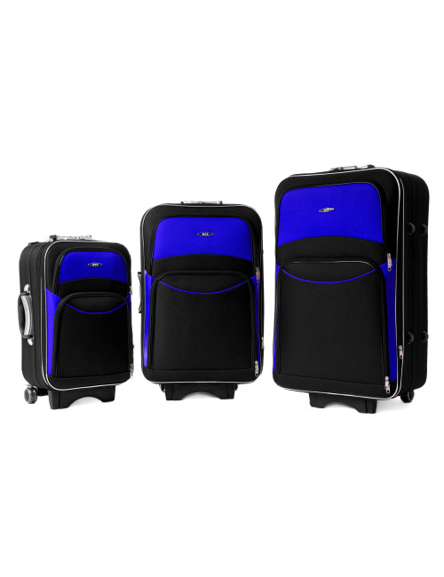 Zestaw walizek podróżnych na kółkach 773 XXL XL L - czarno-niebieski
