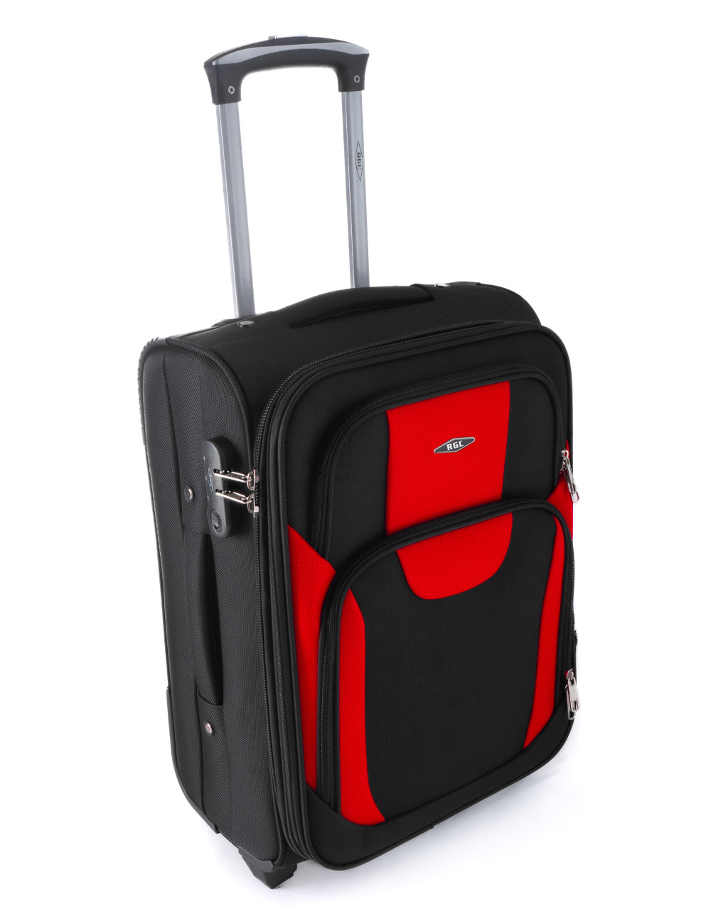 Mała materiałowa walizka podróżna L RGL 1003 - czarno-czerwony