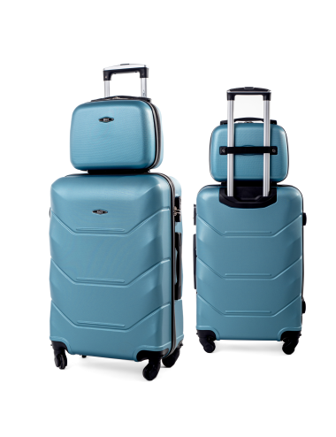 Zestaw walizek podróżnych na kółkach 720 3w1 + kuferek uniwersalny - niebieski metaliczny