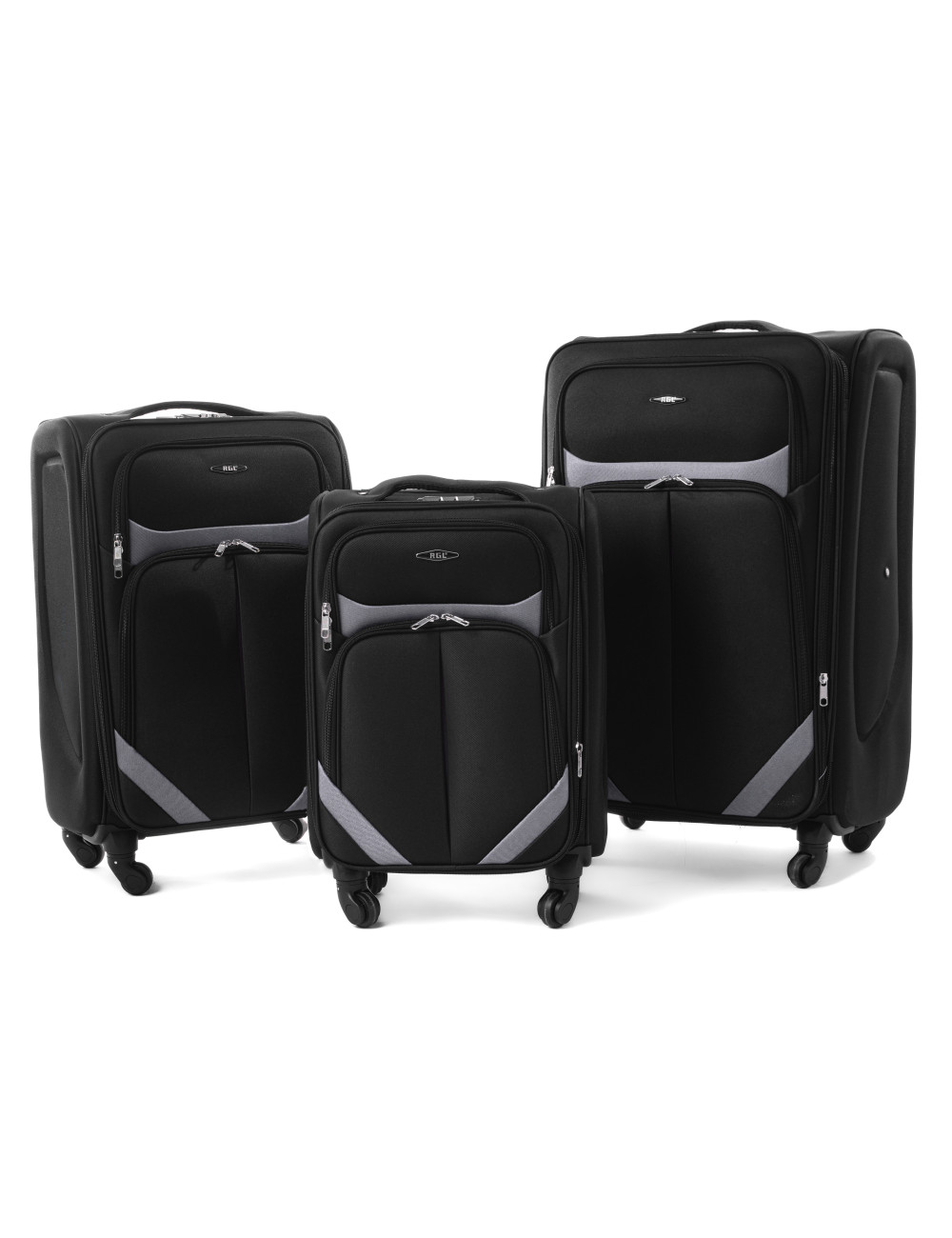 Zestaw walizek podróżnych na kółkach 3w1 S-010  XXL XL L - czarno-grafitowy