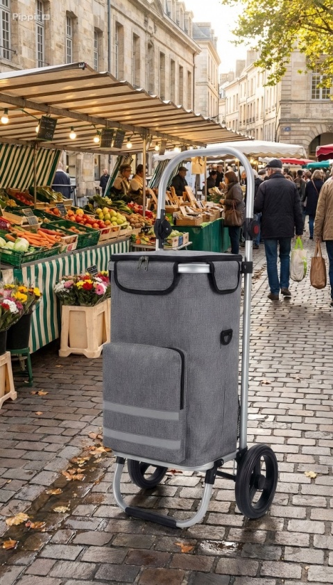 Wózek składany torba na zakupy na kółkach z torbą termiczną lekki 42l