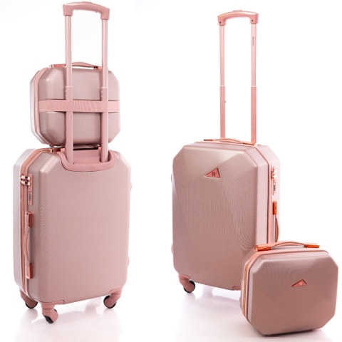 Zestaw MAŁA walizka podróżna 941 L + kuferek ROSE RED