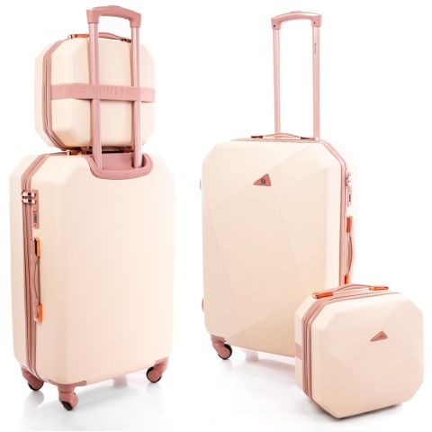 Zestaw ŚREDNIA walizka podróżna 941 XL + kuferek BEŻOWY